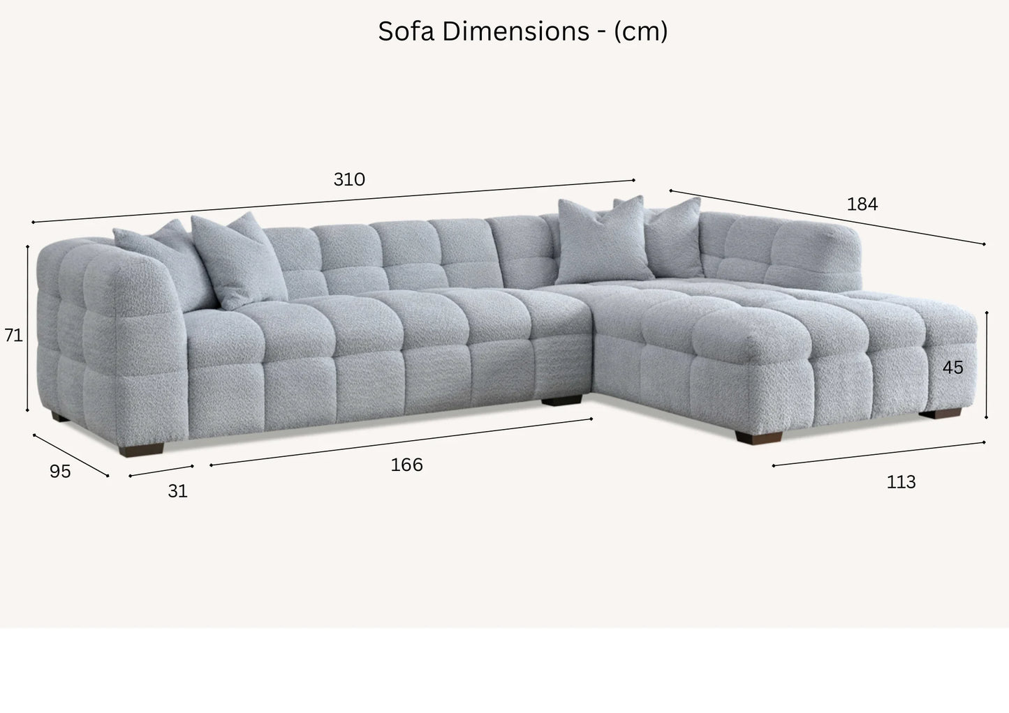 The Luna Right Hand Corner Sofa in Pearl Boucle