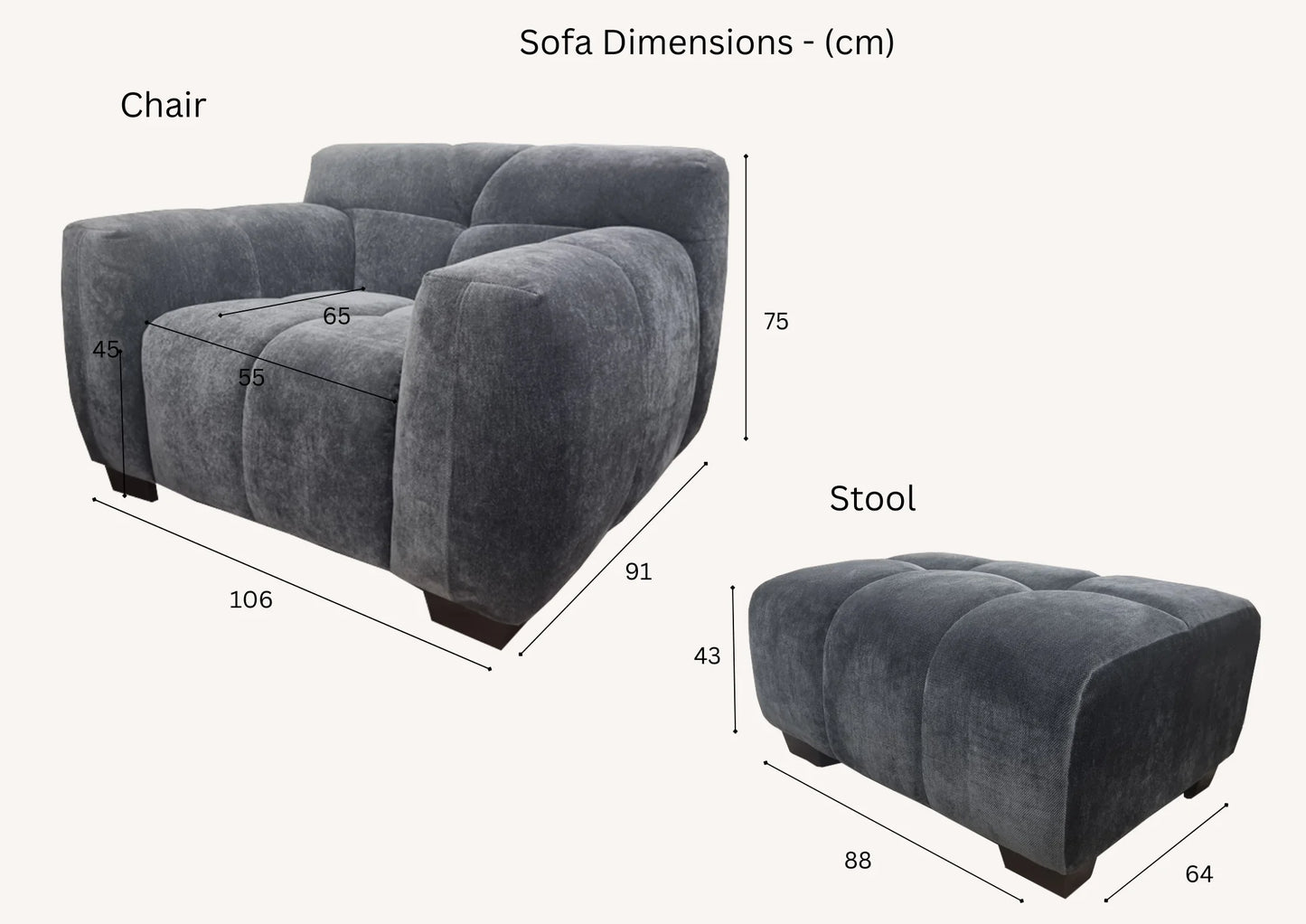 The Cassian Sofa Range in Steel Velvet