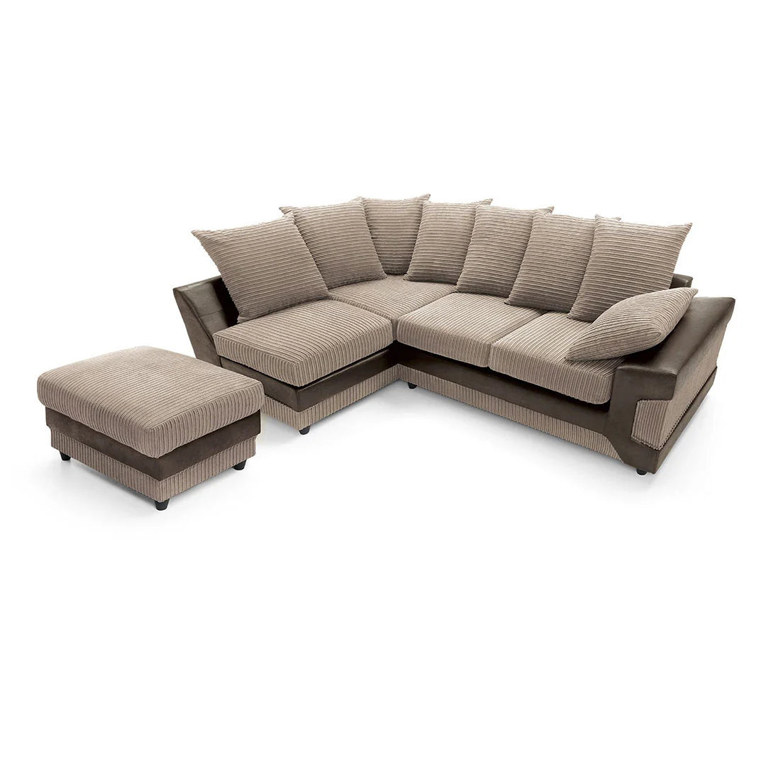 Dino Corner Beige & Brown Cord Sofa