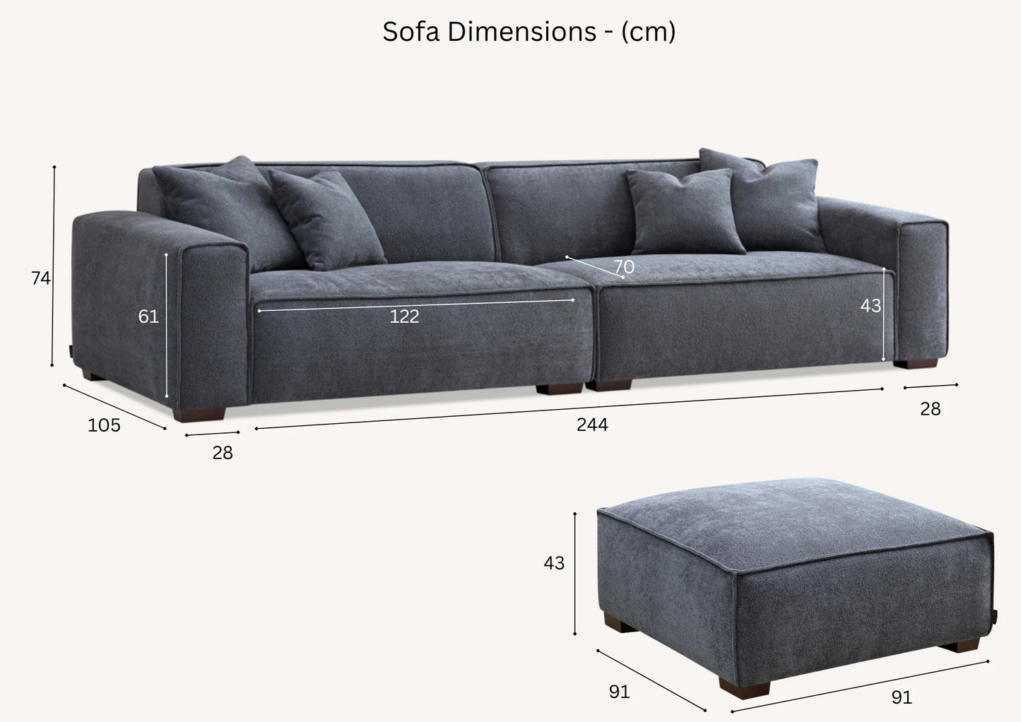 The Alaric 4 Seater Chaise Sofa in Pebble Boucle