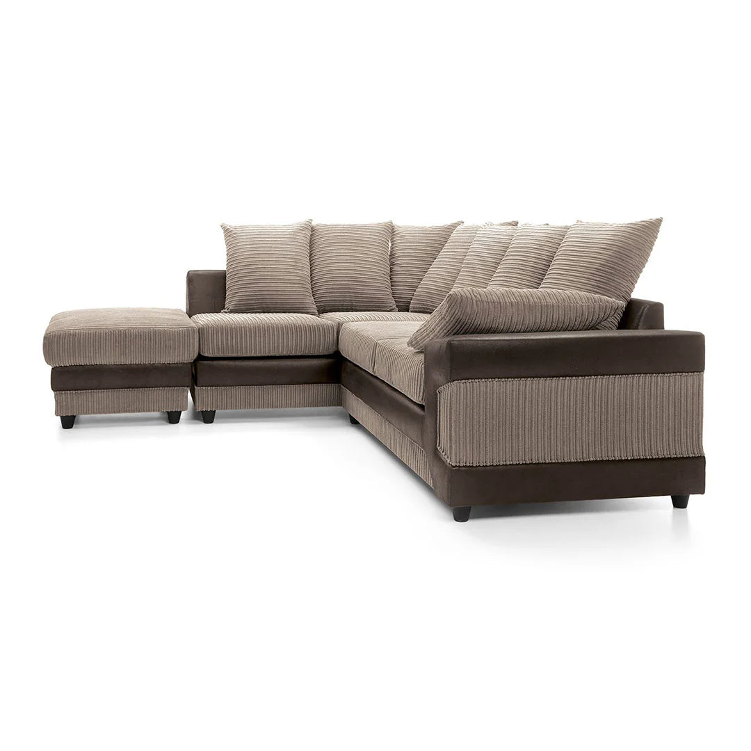 Dino Corner Beige & Brown Cord Sofa