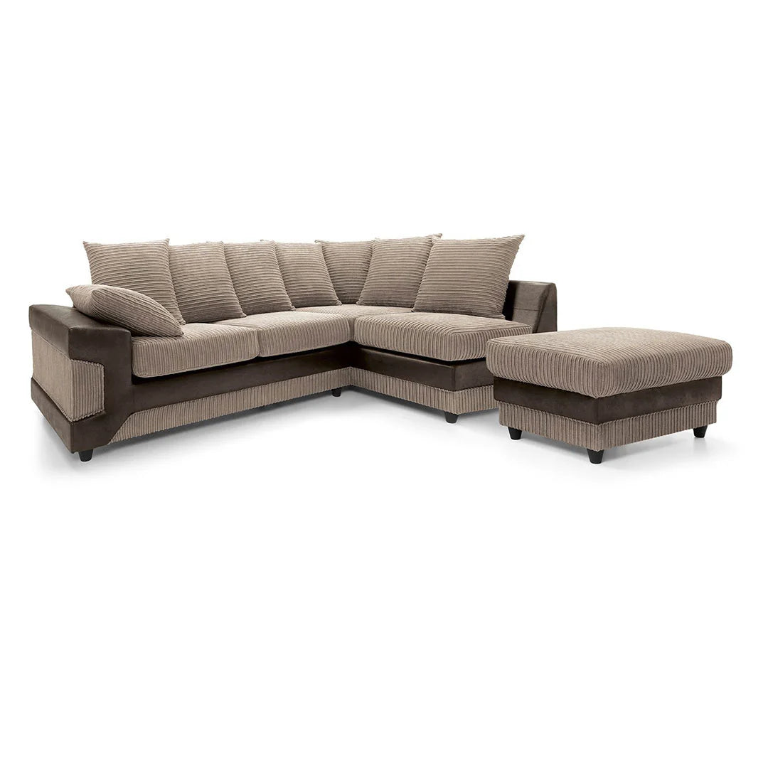 Dino Corner Beige & Brown Cord Sofa