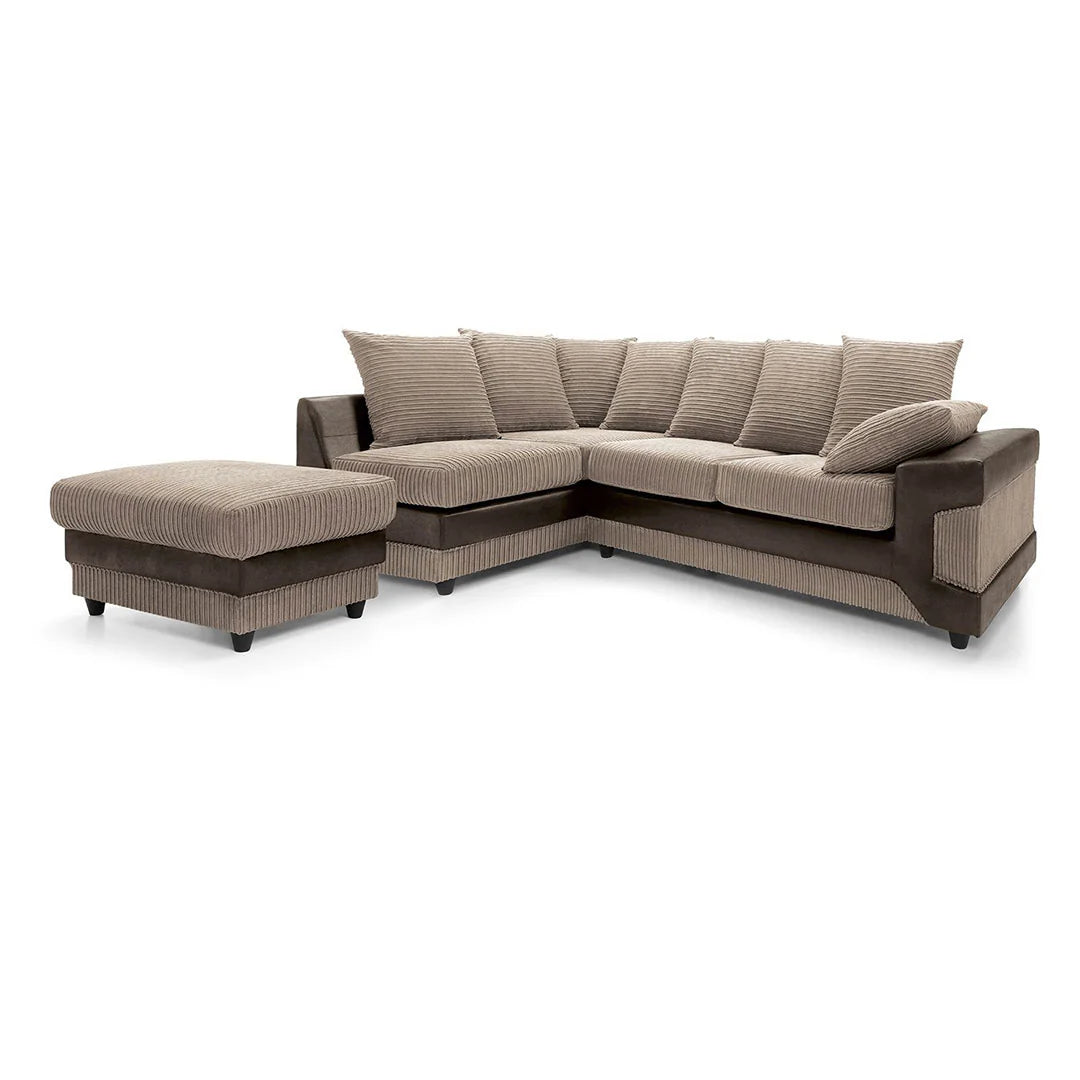 Dino Corner Beige & Brown Cord Sofa