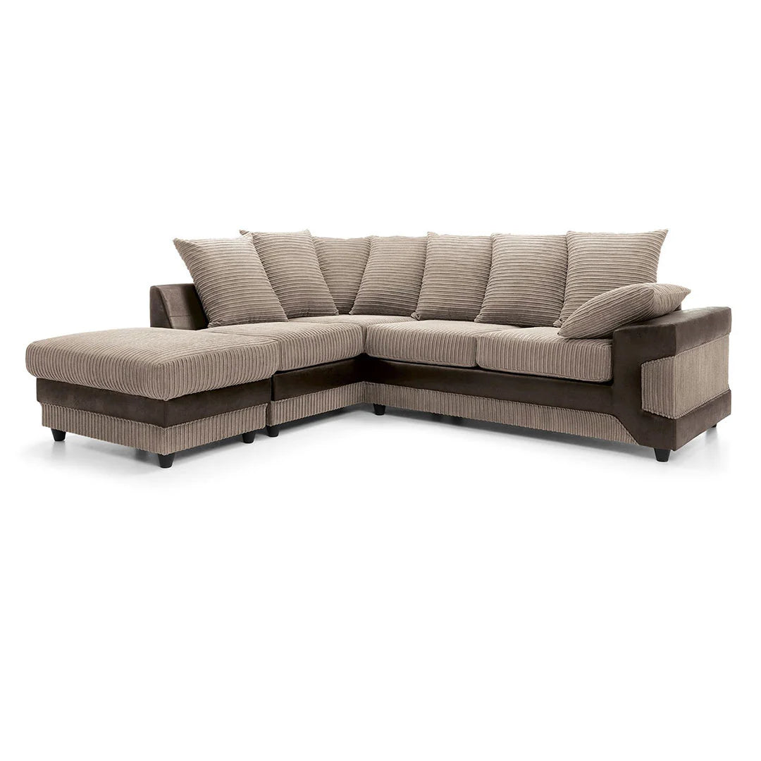 Dino Corner Beige & Brown Cord Sofa