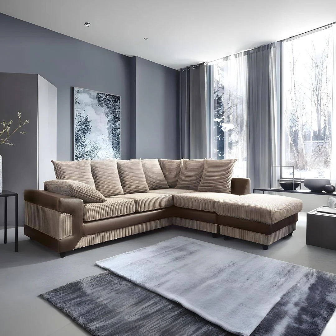 Dino Corner Beige & Brown Cord Sofa