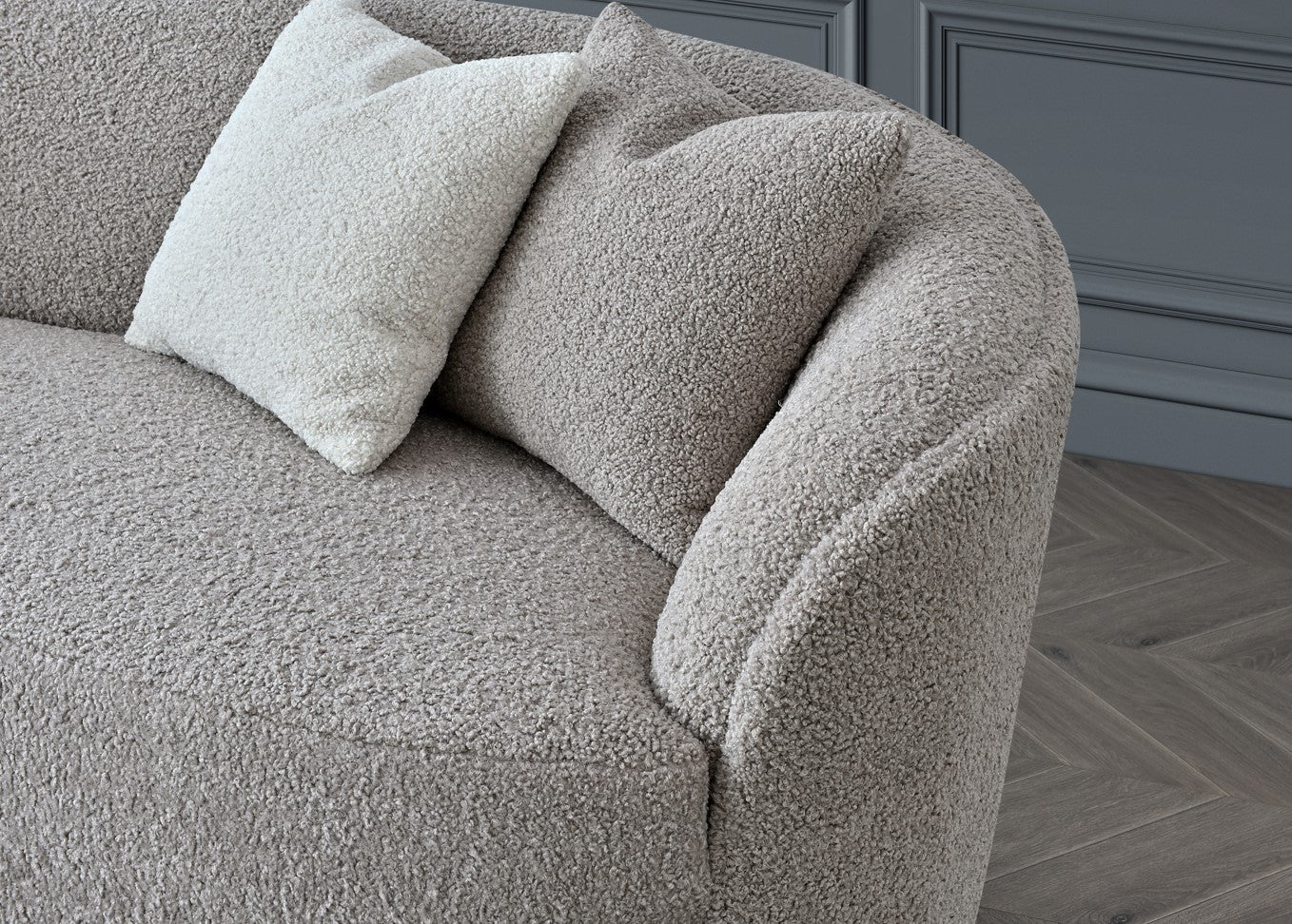 The Solene Sofa and Accent Chair in Latte Boucle