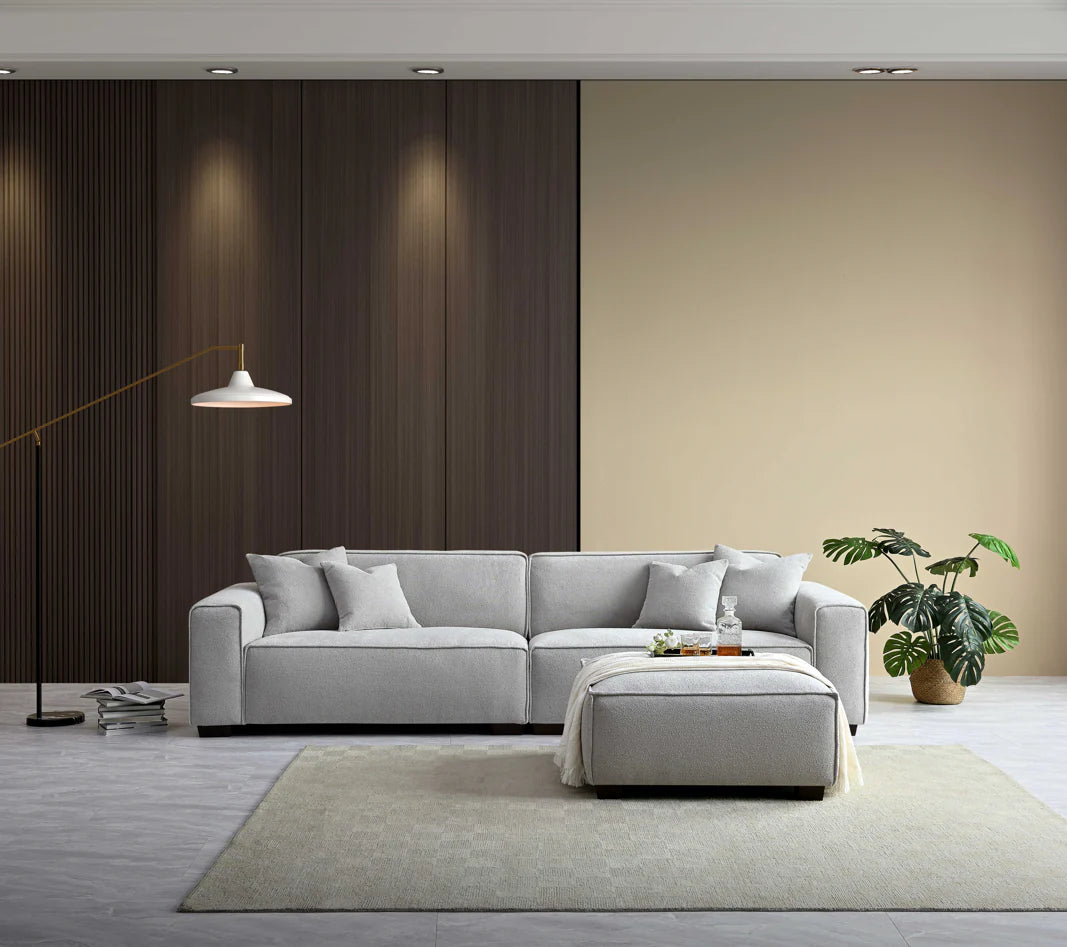 The Alaric 4 Seater Chaise Sofa in Pebble Boucle