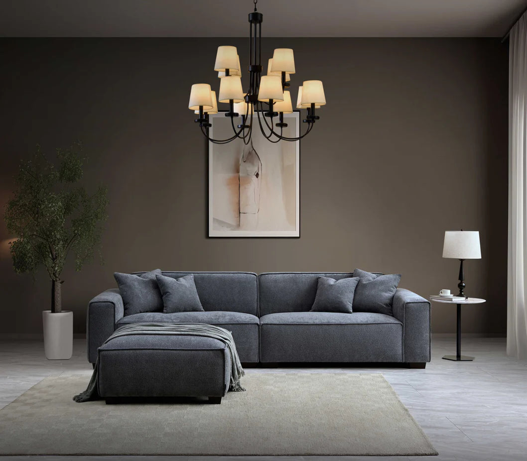 The Alaric 4 Seater Chaise Sofa in Charcoal Boucle
