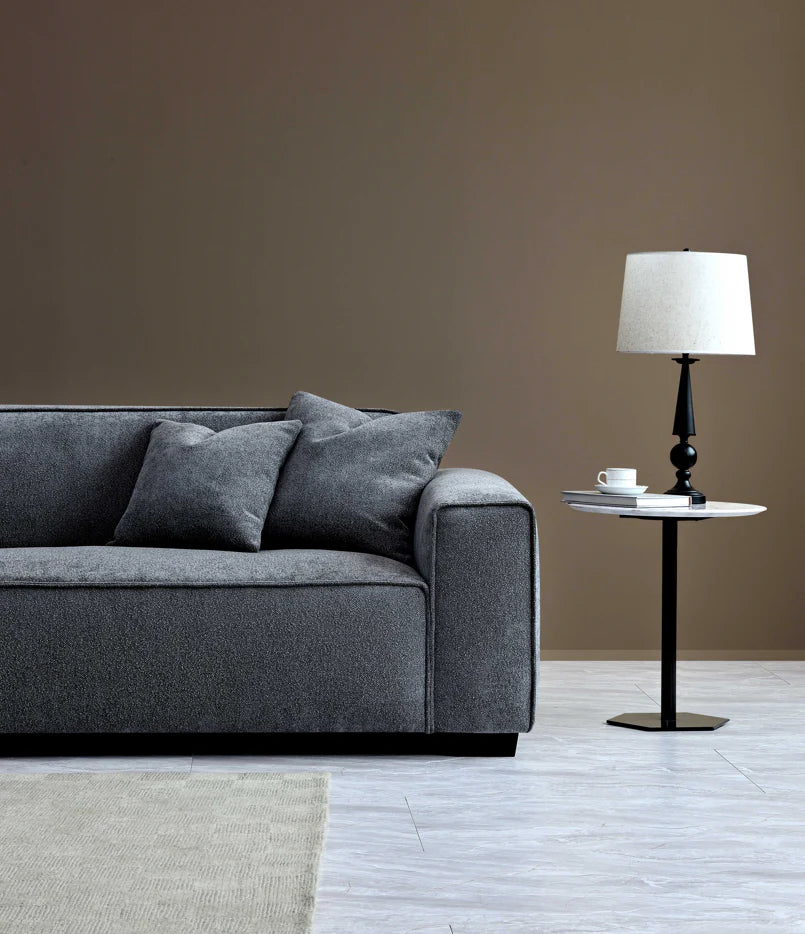 The Alaric 4 Seater Chaise Sofa in Charcoal Boucle