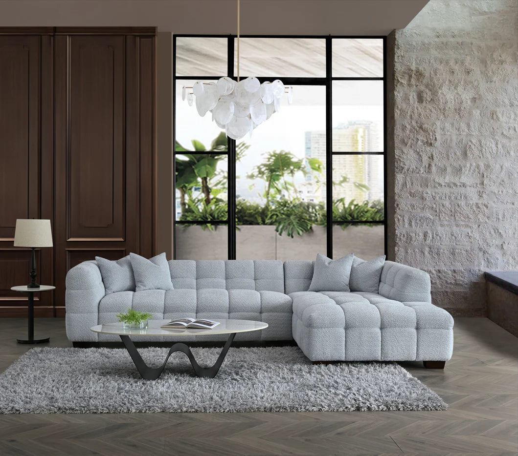 The Luna Right Hand Corner Sofa in Pearl Boucle