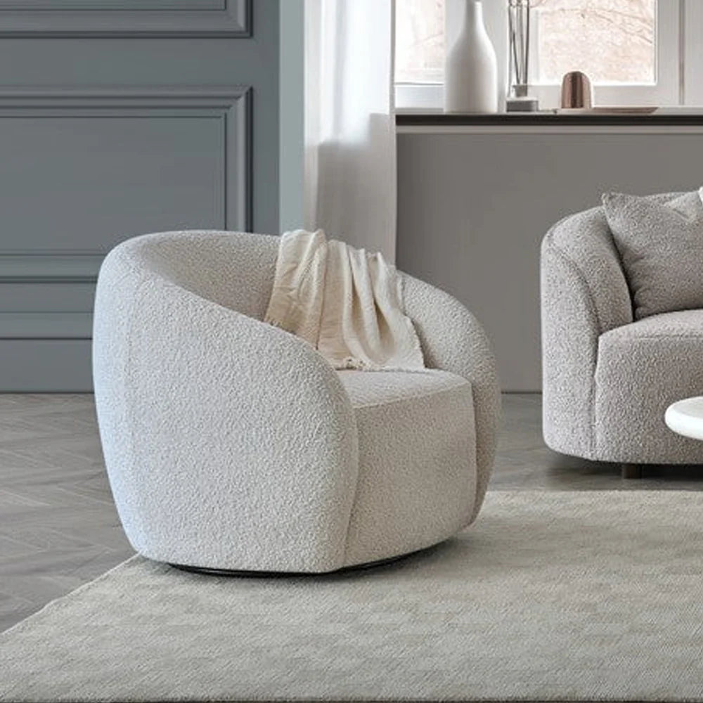 The Solene Sofa and Accent Chair in Latte Boucle