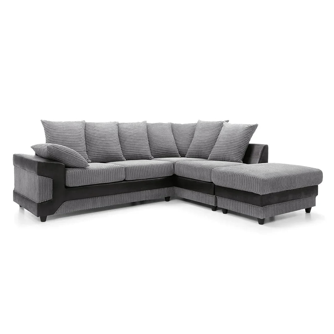 Dino Corner Grey & Black Cord Sofa