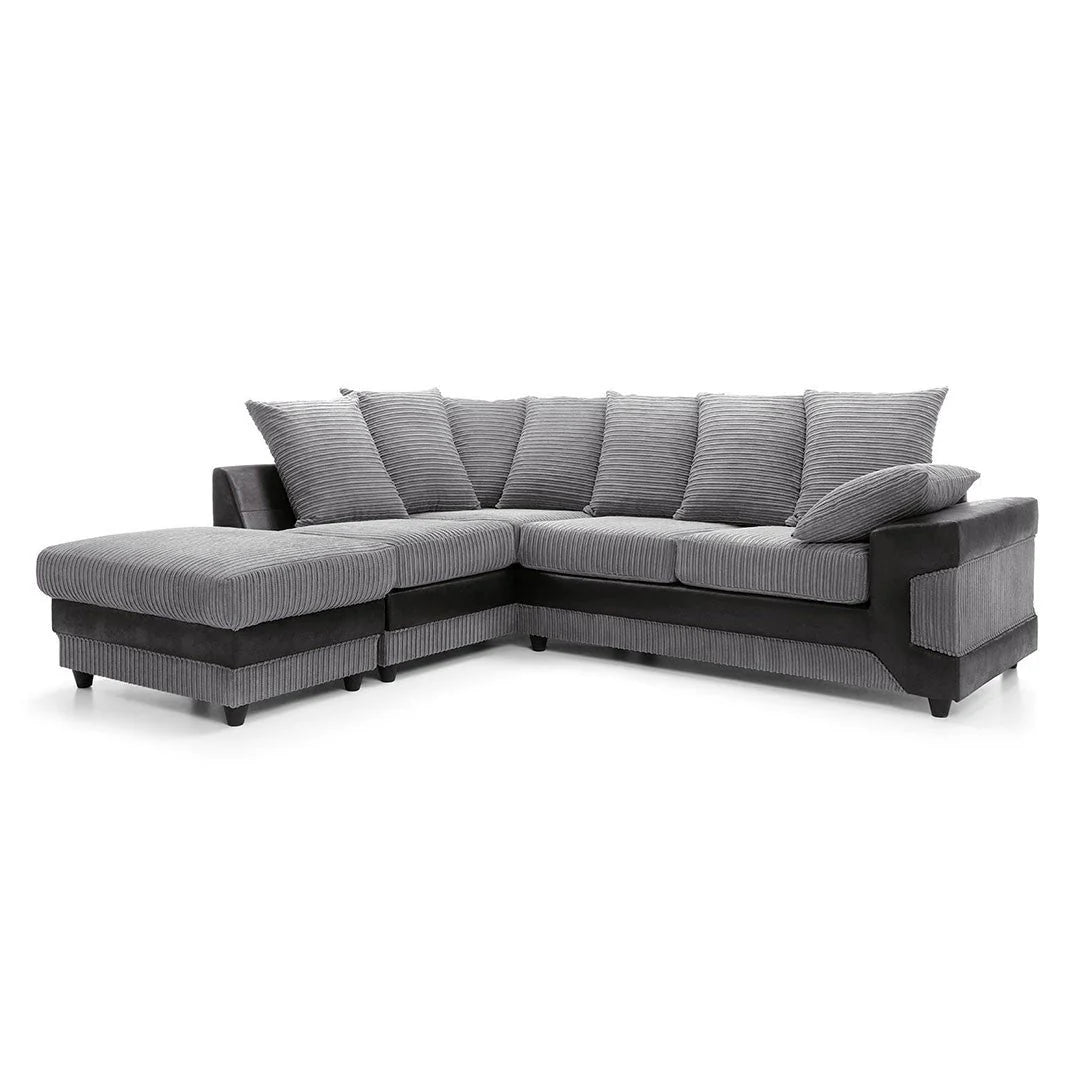 Dino Corner Grey & Black Cord Sofa