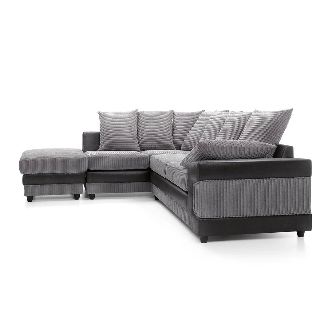 Dino Corner Grey & Black Cord Sofa