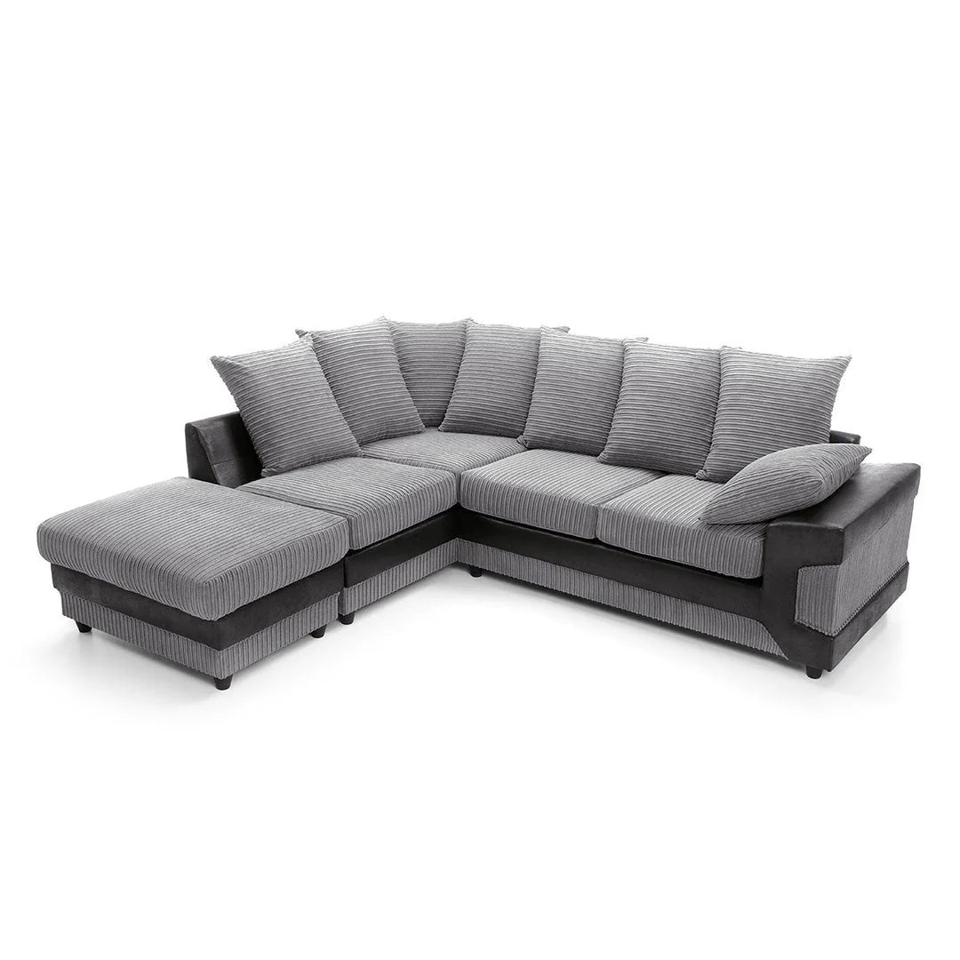 Dino Corner Grey & Black Cord Sofa