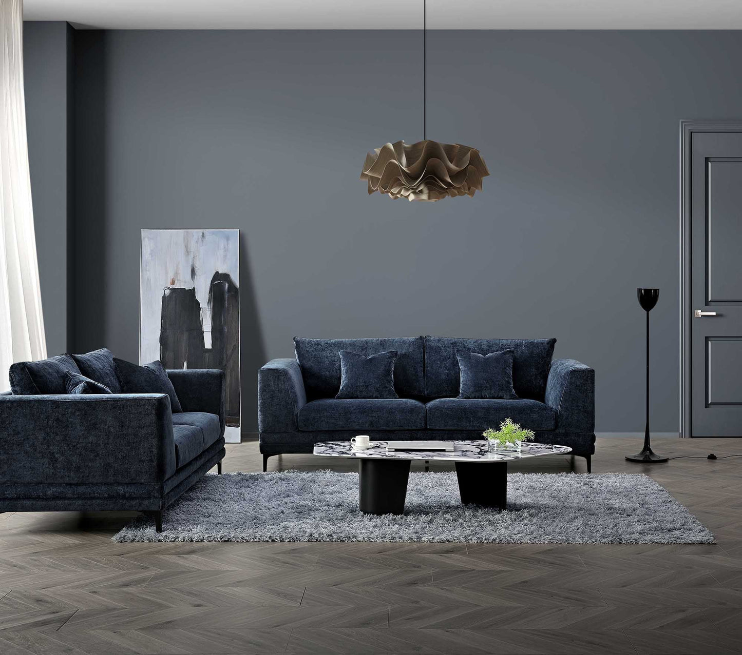The Odessa Sofa Range in Aegean Blue Velvet