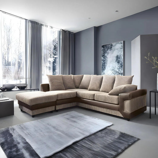 Dino Corner Beige & Brown Cord Sofa