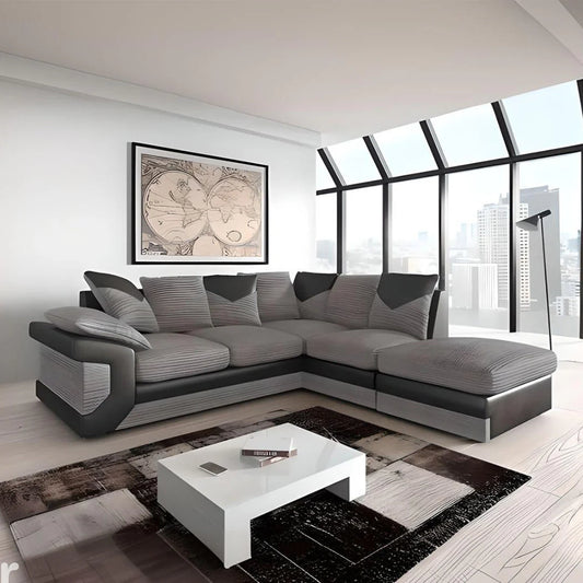 Dino Corner Grey & Black Cord Sofa