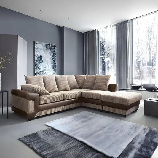Dino Corner Beige & Brown Cord Sofa