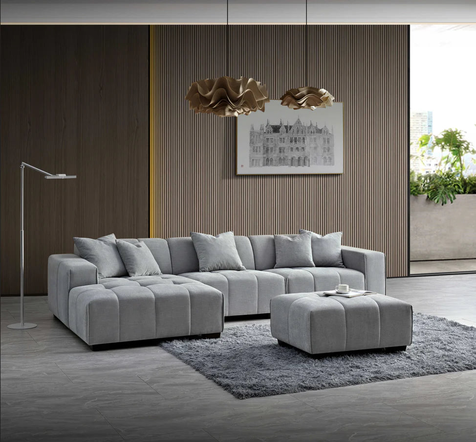 The Arlo Left Hand Corner Group in Cloudy Grey Boucle
