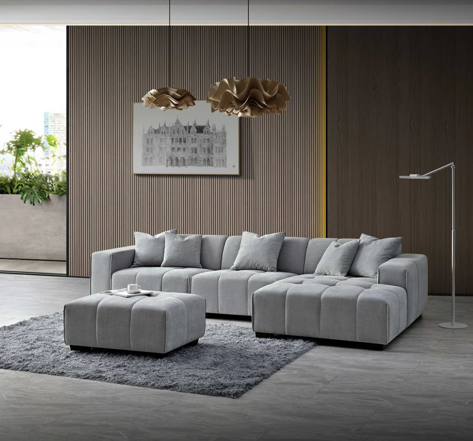 The Arlo Right Hand Corner Group in Cloudy Grey Boucle
