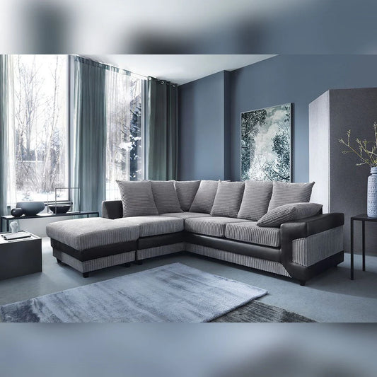 Dino Corner Grey & Black Cord Sofa